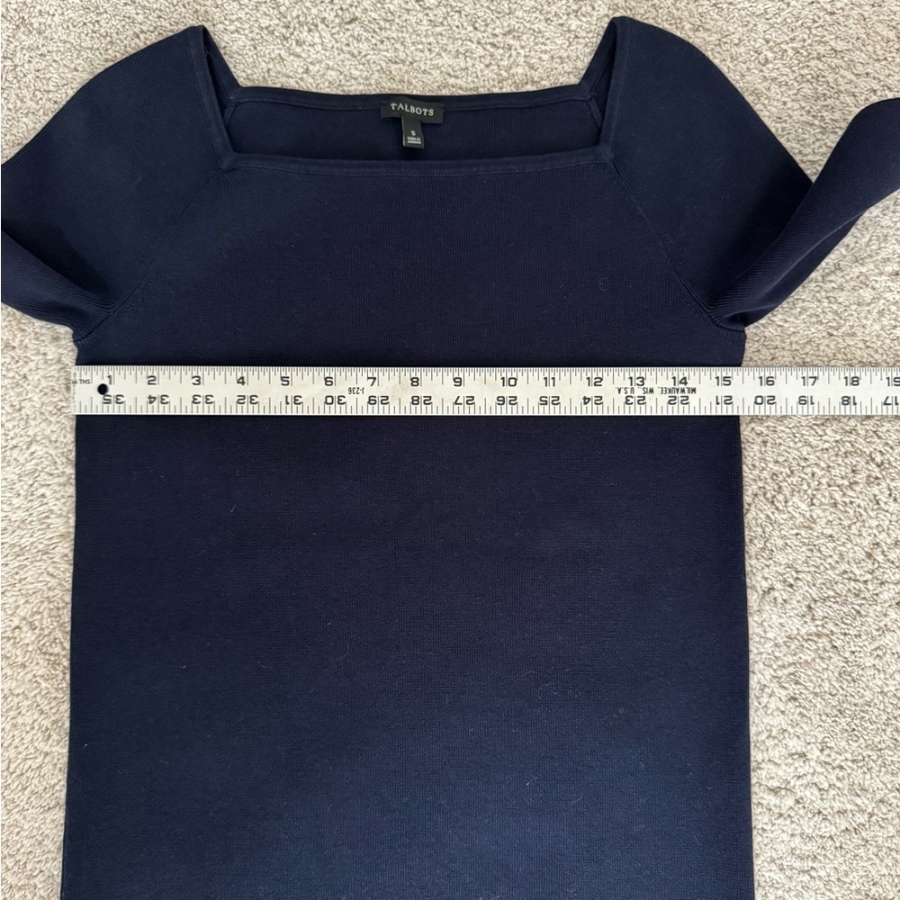 Talbots Elegant Navy Short Sleeve Top with a Square Neck Small - Picture 6 of 7